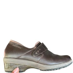 Merrell Pro ComfortBase Air Cushion+ Brown Leather Clogs 8.5 Slip Resistant Work